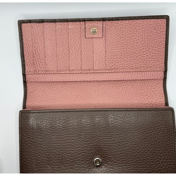 Gucci Long Swing Leather Wallet Brown Pink Zip Around Authentic - Picture 4 of 16